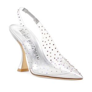 Stuart Weitzman Glam X-Curve 4" Crystal Embellished Slingback Pumps 6.5
